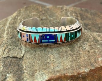 Rare Vintage 70's HOPI Pueblo OVERLAY Zig Zag Cuff Bracelet Rare Vintage 70's HOPI Pueblo OVERLAY Zig Zag Cuff Bracelet