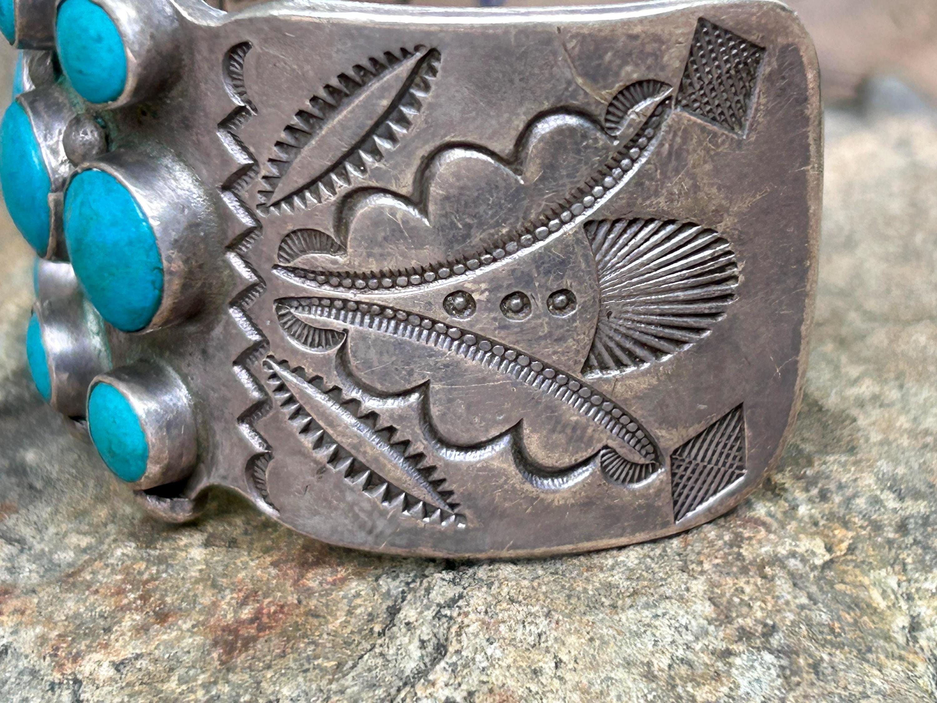 1950s Vintage Old Pawn Navajo Sterling Silver Turquoise Cuff Bracelet ...