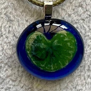 Forrest Green and Deep Blue Fused Glass heart shaped Leaf Pendant Necklace, Jewellery Gift