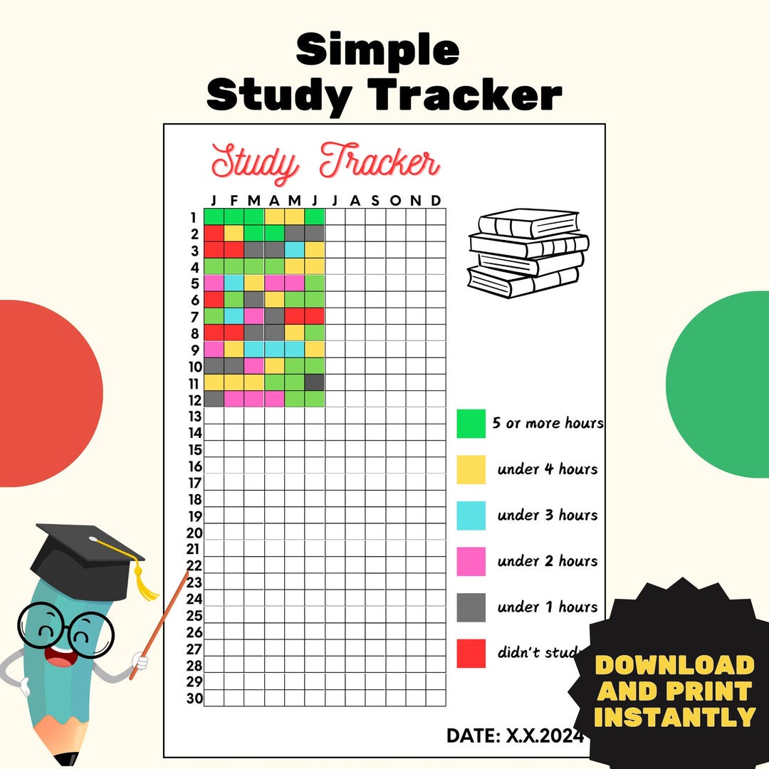 Study Tracker, PRINTABLE, Instant Download, Journal Page Student ...