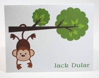 Monkey Hanging from a Tree Personalized Stationery (Set of 10 folded notes)