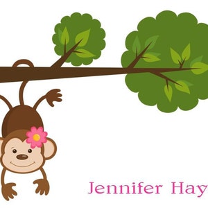 Adorable Girl Monkey Hanging from a Tree Personalized Stationery (set of 10 folded notes)