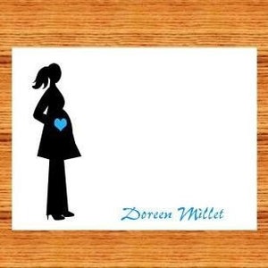 Pregnant Woman Silhouette with Heart Belly Personalized Stationery set of 10 folded notes image 1