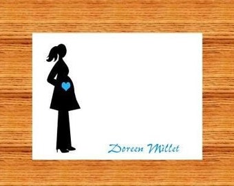 Pregnant Woman Silhouette with Heart Belly Personalized Stationery (set of 10 folded notes)