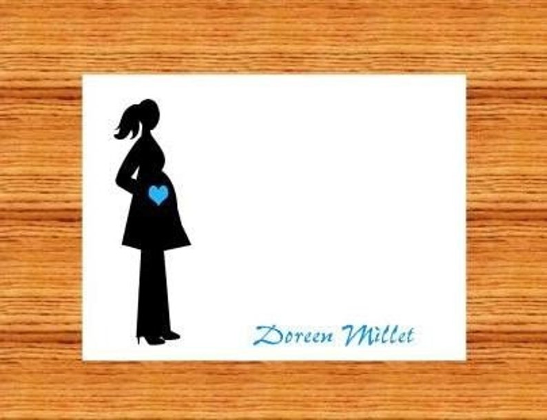 Pregnant Woman Silhouette with Heart Belly Personalized Stationery set of 10 folded notes image 1