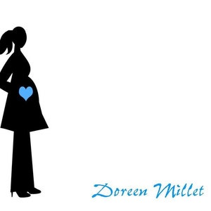 Pregnant Woman Silhouette with Heart Belly Personalized Stationery set of 10 folded notes image 2