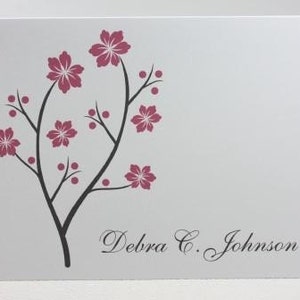 Pink Cherry Blossoms gepersonaliseerd briefpapier instellen (set van 10 kaarten voor gevouwen of plat)