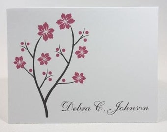 Pink Cherry Blossoms Personalized Stationery Set (set of 10 folded or flat cards)