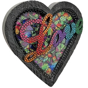 LOVE Heart Mosaic Plaque, Heart Shaped Rainbow Framed Love Plaque, Framed rainbow Print Mosaic Heart Wall Hanging, LOVE Art Heart Plaque