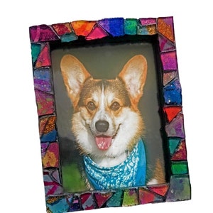 Neon Glitter Mosaic Frame, Neon Colored Mosaic Frame, 3 x 4 Inch Bright Hand Cut Glitter Glass Mosaic Frame, Shiny Glitter Rainbow Frame