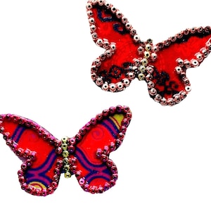 Butterfly Magnet Set,  3D Butterfly Magnets, Two  Butterfly Magnets, Red Butterfly Magnets, Embellished Butterfly Magnets, Two Butterflies