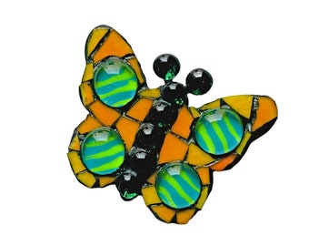 Butterfly Magnet, 3D Butterfly Magnet, Mosaic Butterfly Magnet, Orange Teal Green Butterfly Magnet, Decorative Magnet