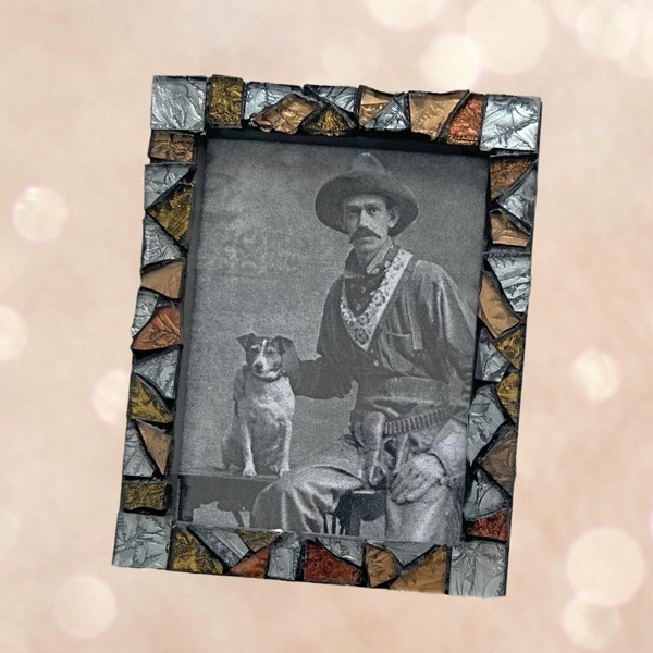 Silver Black Gold Mosaic Frame, Metallic Colored Mosaic Frame, 3 x 4 Inch Gold Silver Van Gogh Glass Mosaic Frame, Silver Gold Copper Frame