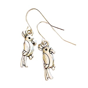 Parrot Earrings, Silvertone Cockatiel Earrings, Handmade Cockatoo Earrings, Dangling Pierced Parrot Earrings, Pierced Bird Parrot Earrings