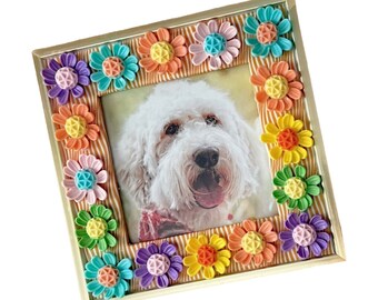 Multi Colored Flower Frame, 4x4 Square Frame, Orange Blue Yellow Purple Green Frame, 3D Multi Flower Frame, Hippie Flower Garden Frame