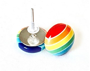Rainbow Pierced Earrings, Striped Rainbow Post Style Pierced Earrings, Surgical Steel Post Rainbow Earrings, LGBTQ Pride Rainbow Earrings