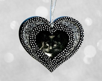 Hanging Frame Christmas Ornament, Heart Shaped Ornament, Hanging Heart Frame, Black Silver Heart Ornament, Heart Shaped Frame Ornament