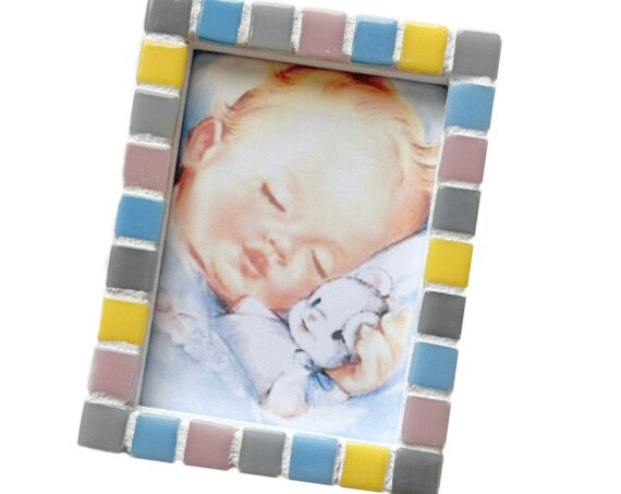 Small Pastel Mosaic Frame, Pink Yellow Blue Gray Frame, Mosaic Frame, Baby Pastel Mosaic Photo Frame, Frame for Baby, Baby Photo Frame