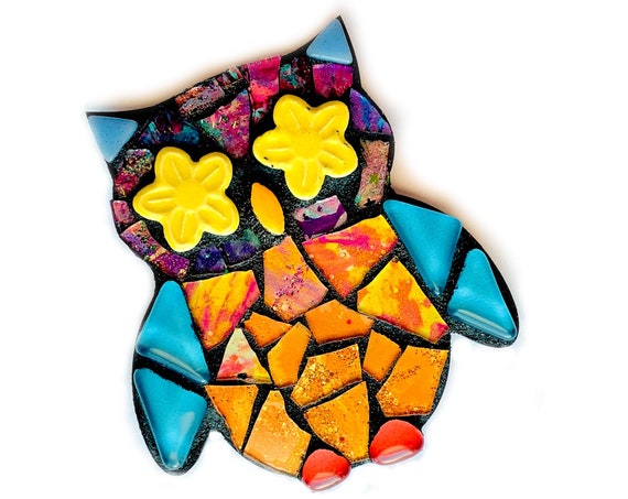 Mosaic OWL Art Magnet, Mosaic Owl Art, Mosaic Owl Magnet, Handmade Mosaic Art or Magnet, Cute Owl Magnet, Mosaic Owl Art Magnet