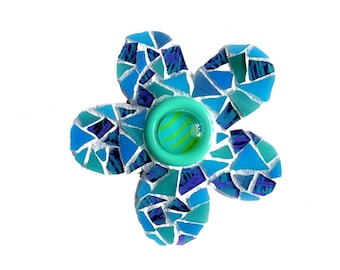 Large Mosaic Flower Magnet, Flower Mosaic Magnet, Blue Turquoise Aqua Mosaic Daisy Magnet, Blue Mosaic Flower Magnet