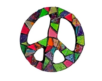 Mosaic PEACE Magnet, Mosaic Stained Glass Style Peace Sign Magnet, Peace Sign Magnet, Handmade Rainbow Stained Glass Mosaic Peace Magnet