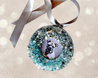 Silver Ice Blue Glass Frame Ornament, Silver Blue Sparkle Frame Ornament, Hanging Frame, Sparkle Glass and Wood Ornament, Hanging Frame