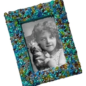 Aqua Beaded Photo Frame, Sand & Sea Color Gift (2.5x3.5 Inch)