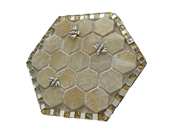 Colmena de abejas mosaico arte pared colgante, arte de la pared del mosaico de la colmena de abejas, decoración del arte de la pared del mosaico de la colmena de abejas, arte del mosaico de los medios mixtos de la colmena de abejas