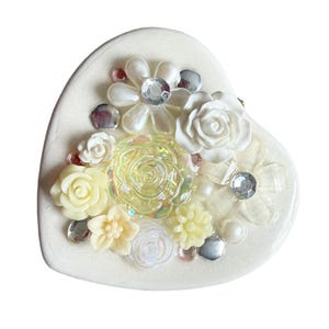 Heart Shaped Box, Flower Topped White Heart Hinged Box