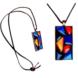Mosaic Pendant, Copper Mosaic Pendant, Glass Mosaic Pendant on Suede Cord, Handmade Copper Geometric Mosaic Pendant, Primary Color Pendant