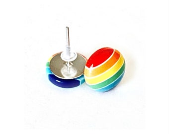 Rainbow Pierced Earrings, Striped Rainbow Post Style Pierced Earrings, Surgical Steel Post Rainbow Earrings, LGBTQ Pride Rainbow Earrings