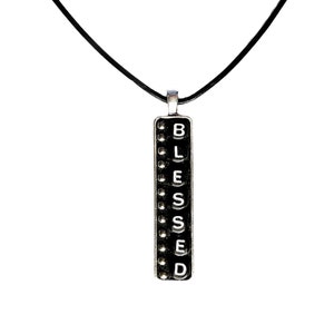 Blessed Pendant Necklace, Blessed Necklace, I Am Blessed Pendant on Faux Leather Necklace, Blessed Mosaic Necklace Pendant, Blessed Pendant