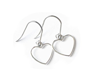 Heart Earrings, Open Heart Charm Earrings, Silver Tone Nickle Free Zinc Free Pierced Heart Earrings, Dangling Heart Earrings