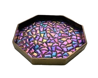 GLAM Mosaic Tray, Gold Purple Mosaic Vanity Tray, Iridescent Mosaic Candle Tray, Gold Purple Candle Stand, Dresser Caddy, Perfume Caddy