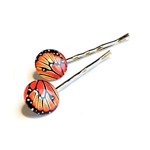 Monarch Butterfly Hair Clip Set, TWO Monarch Wing Hair Pins, Set of Two Monarch Butterfly Hair Clips, Monarch Butterfly Wing Bobby Pin Set
