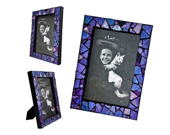 Purple and Black 4 x6 Mosaic Picture Frame, Purple Lavender Glitter Glass Mosaic Frame, Glimmer Purple Glass Mosaic Frame