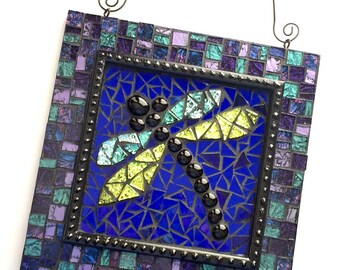 Mosaic Dragonfly Art, Blue Purple Dragonfly Mosaic Wall Hanging, Dragonfly Home Decor, Mosaic Dragonfly Wall Art, Mixed Media Dragonfly Art