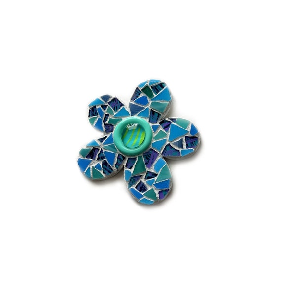 Large Mosaic Flower Magnet, Flower Mosaic Magnet, Blue Turquoise Aqua Mosaic Heart Magnet, Blue Mosaic Flower Magnet
