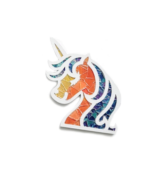 Large Mosaic Unicorn Magnet, Glitter Mosaic Unicorn Magnet, 3D Magical Unicorn Magnet, Rainbow Yellow Blue Orange Purple Unicorn Decor