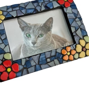 Flower Mosaic Frame,  Blue Red Yellow Orange Mosaic Flower Frame, Mosaic 4x6 Frame with Flowers
