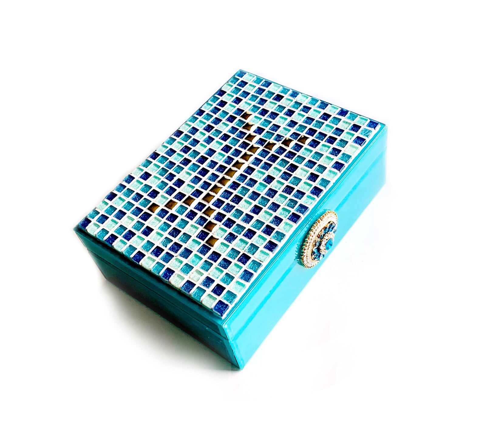 Giltter Glass Mosaic Box GLAM Mosaic Storage Box Turquoise Etsy