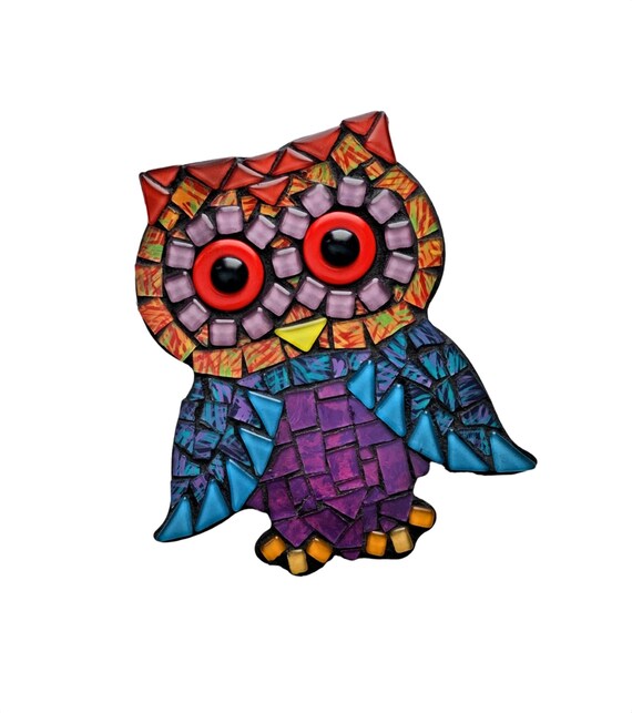 Mosaic Owl, Mixed Media Owl Wall Decor, Black Blue Purple Red Mosaic Owl Art, Mosaic Wall Art, Mosaic Owl Wall Hanging, Mosaic Owl Art