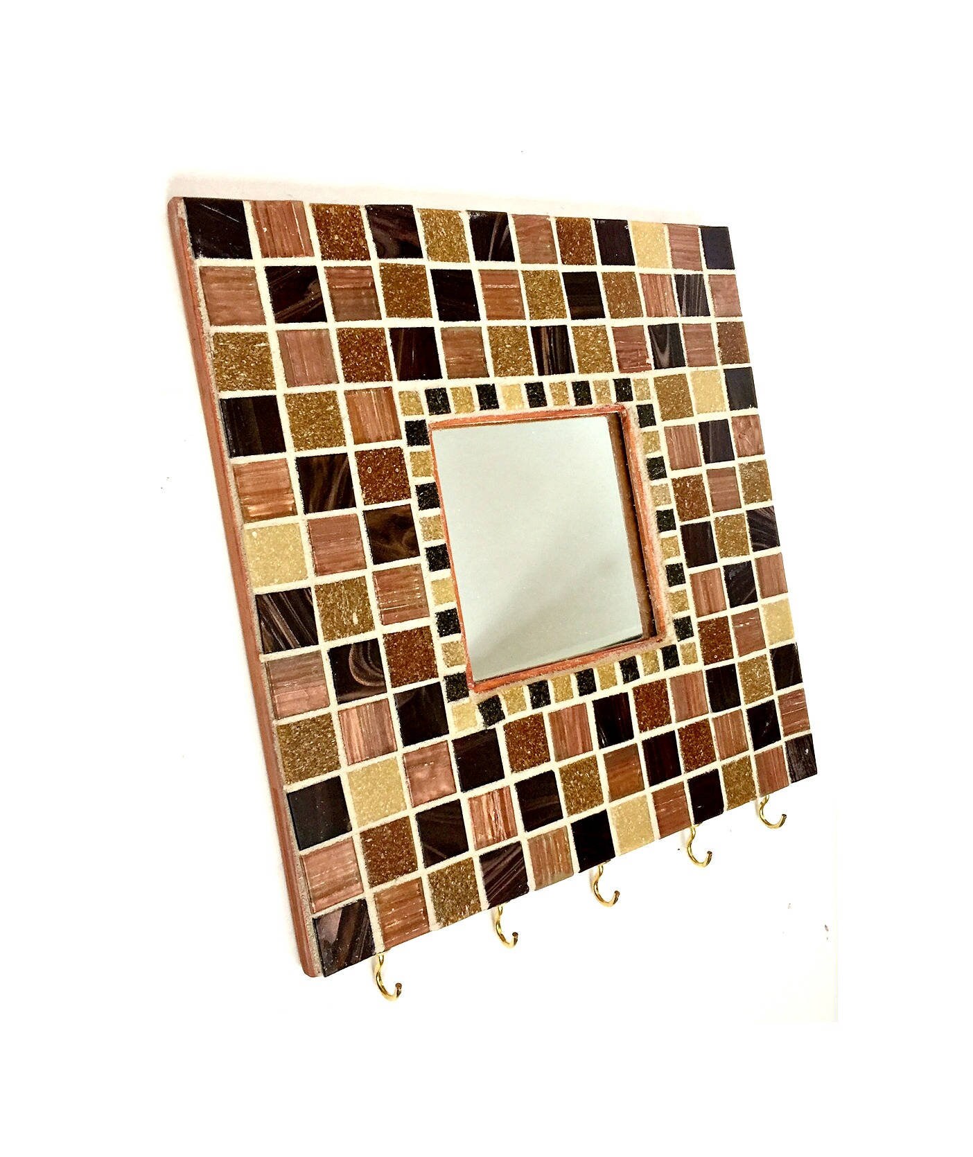 Mosaic Key Rack Mosaic Mirror Mosaic Mirror Key Keeper Mosaic Key Holder Key Organizer Key Rack Tan Brown Black Mosaic Key Rack Mirror