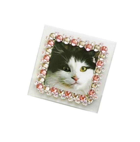 Pink Clear Glitter Girlie Frame, Pink Floral Frame, 4x4 Square Photo Frame, Pink Glam Frame, Iridescent Pink Embellished Picture Frame
