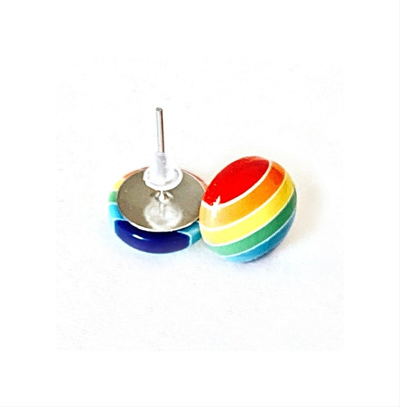Rainbow Pierced Earrings, Striped Rainbow Post Style Pierced Earrings, Surgical Steel Post Rainbow Earrings, LGBTQ Pride Rainbow Earrings