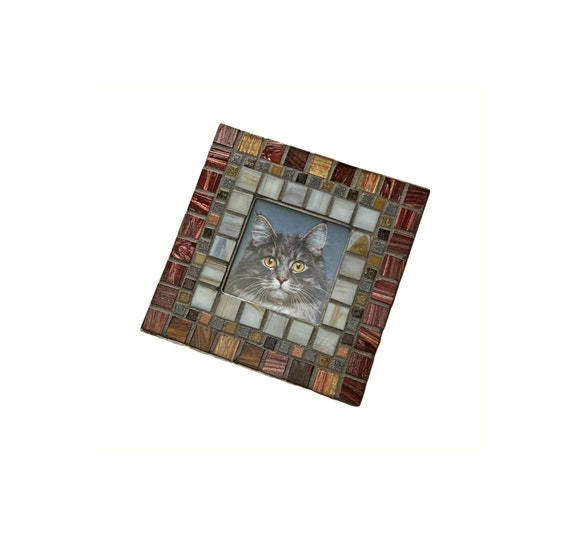 Brown Bronze Mosaic Frame, Square Neutral Mosaic Frame, 4x4 Photo Glass Tile Frame, Handmade Tan Brown Bronze Mosaic Tile Frame, Guy Frame