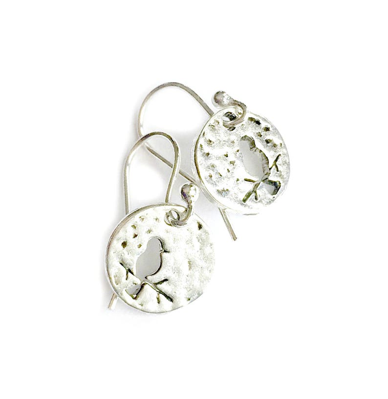 Dangle Bird Earrings Silver Bird Earrings Handmade Bird Earrings Silver Wire Bird on a Branch Earrings Pierced Silver Bird Earrings
