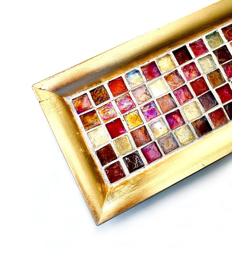 Gold Amber Mosaic Tray Amber Glass Vanity Tray Mosaic Candle Etsy