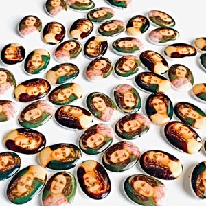 52pc Lot of Lady Portrait Acrylic Oval Cabochons, 18mm x 13mm Cameo Cabochons, Decal Transfer Victorian Edwardian Portrait Cabochon Lot
