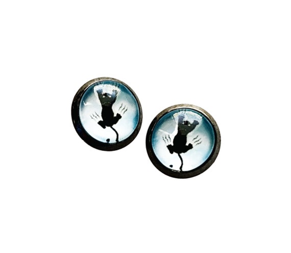 Cat Earrings, Cat Scratch Earrings, Blue Black Cat Post Pierced Earrings, Gunmetal Cat Scratching Earrings, Blue Cat Jewelry, Blue Cats
